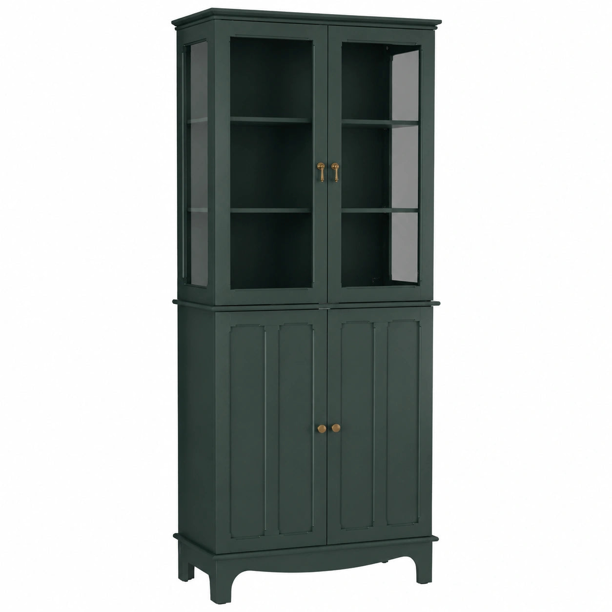 HOLTICO Hoher Küchenschrank mit Glastür, Verstellbare Regale, Klassisch, Grün
