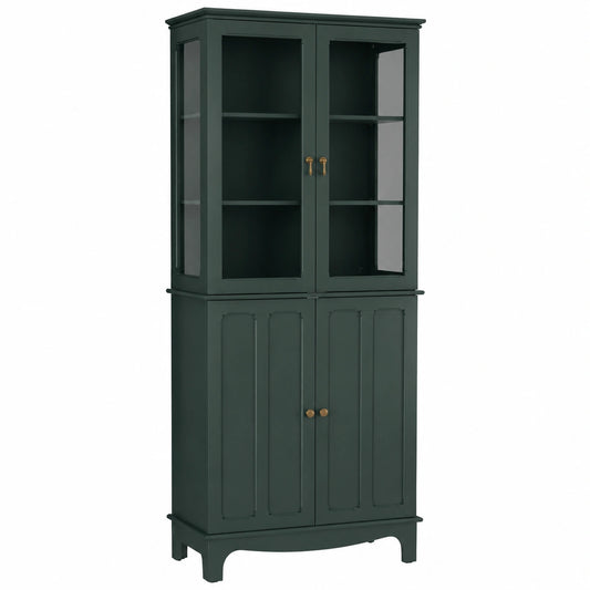 HOLTICO Hoher Küchenschrank mit Glastür, Verstellbare Regale, Klassisch, Grün