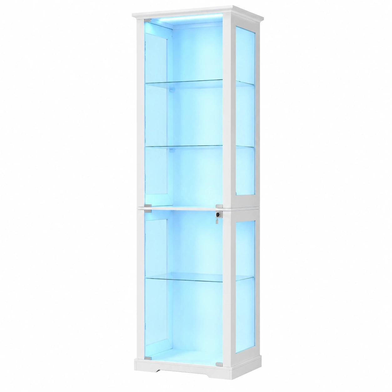 Lvifur LED-Glasvitrine mit Glastüren, 5 Ebenen, 40x50x180 cm, intelligenter Sensor, für Wohnzimmer und Schlafzimmer, ideal für Sammlungen und Wein, Weiß