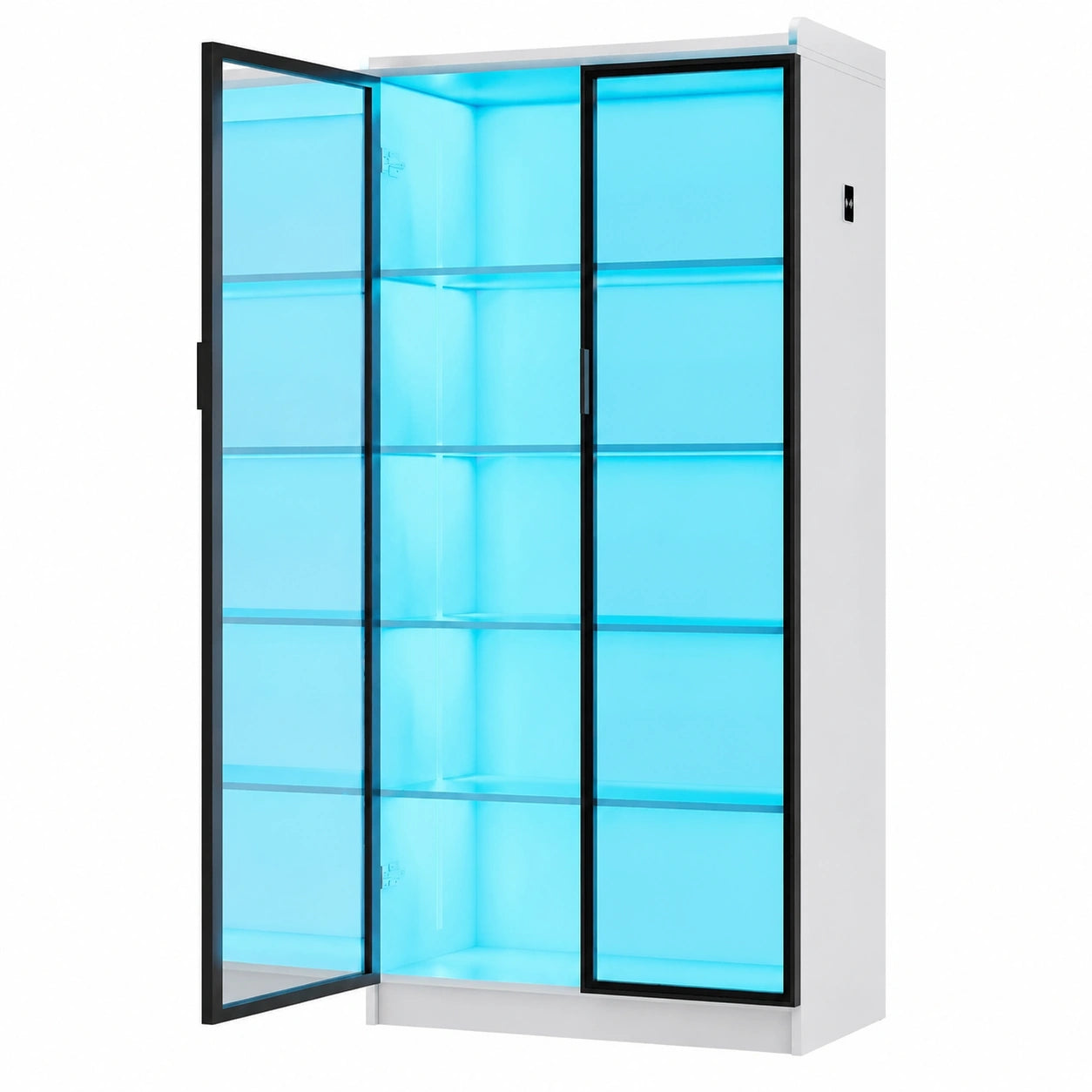 Moderner Weißer Vitrinenschrank mit RGB und Sensoren, 35x70x165 cm