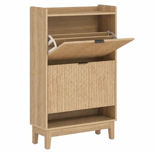 Eleganter Tribesigns Schuhschrank, platzsparendes Design mit Regal und Klappschutz, für Flur und Wohnzimmer, 80x24x116cm, Braun