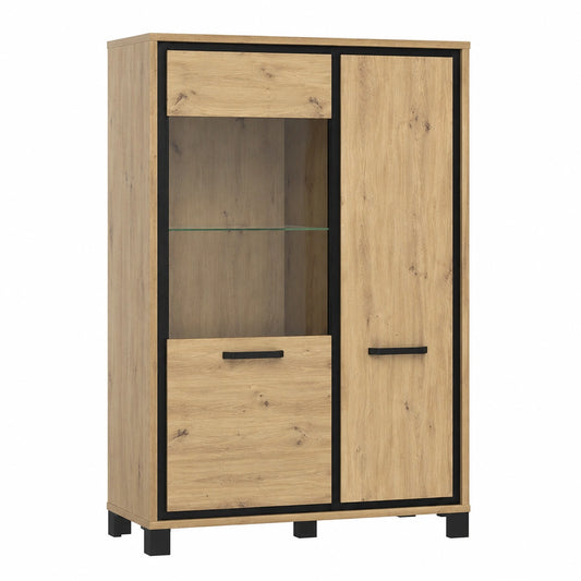 FORTE Trondheim Vitrine mit Holz- und Glastür, Artisan Eiche und Schwarzeiche, 101,4 x 161 x 41,5 cm