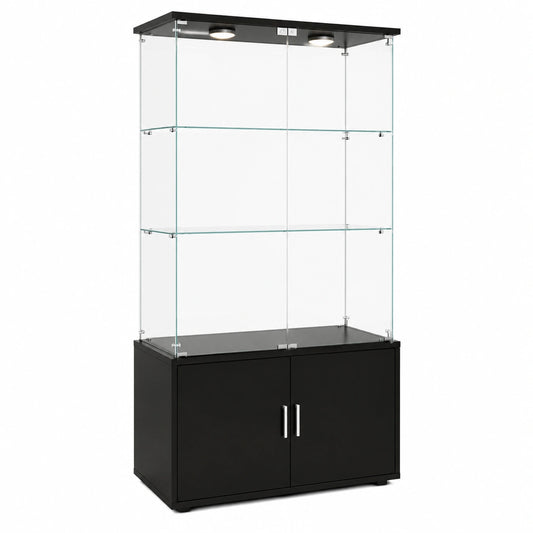Moderne Glasvitrine mit LED, abschließbar, Stauraum - Schwarz 78,5 x 35 x 164 cm