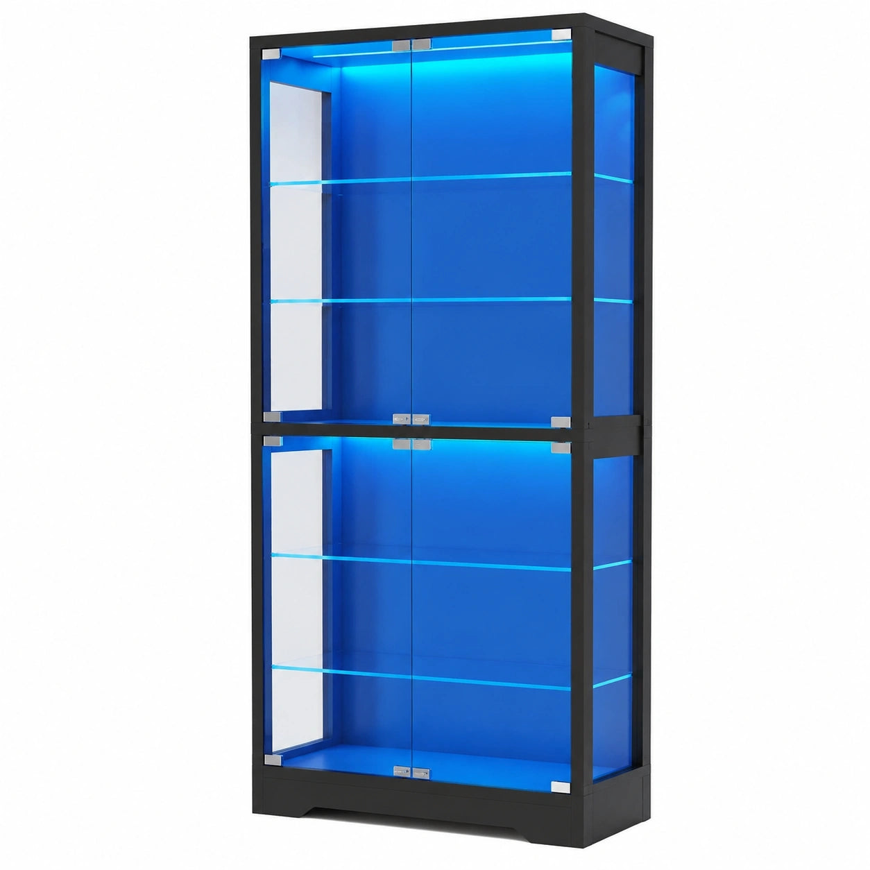 Glasvitrine mit Beleuchtung und Sensor, 180 cm, 6 Fachböden, Schwarz