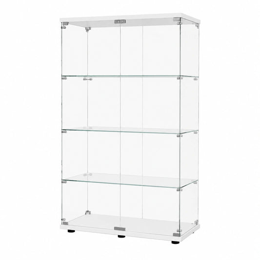 Moderne Glasvitrine in Weiß mit 3 Regalböden, ideal für Sammlerstücke und Bücher, geeignet für Büro, Wohnzimmer und Küche, 125 x 79 x 36,5 cm