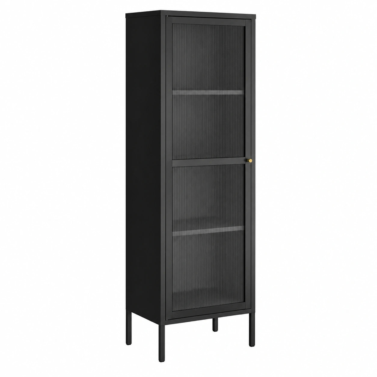 Moderner Metallschrank mit Glastür - Schwarz, 4 Ablagen, 150x50x35 cm