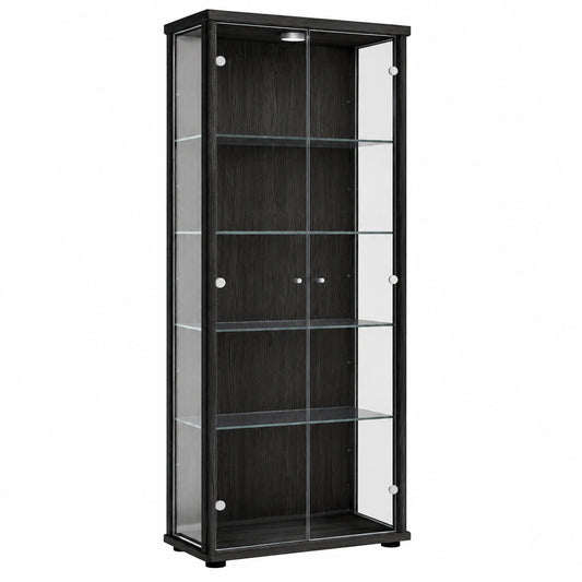 Eleganter 2-türiger Vitrinenschrank mit LED-Beleuchtung, höhenverstellbaren Glasböden, Schwarz - Made in Germany