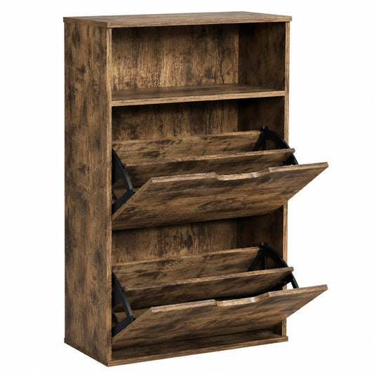 Garvis Schuhschrank mit 2 Klappen und Regal – Platz für 12 Paar – Schmales Design 60x102x28 cm – Rustikale MDF-Ausführung